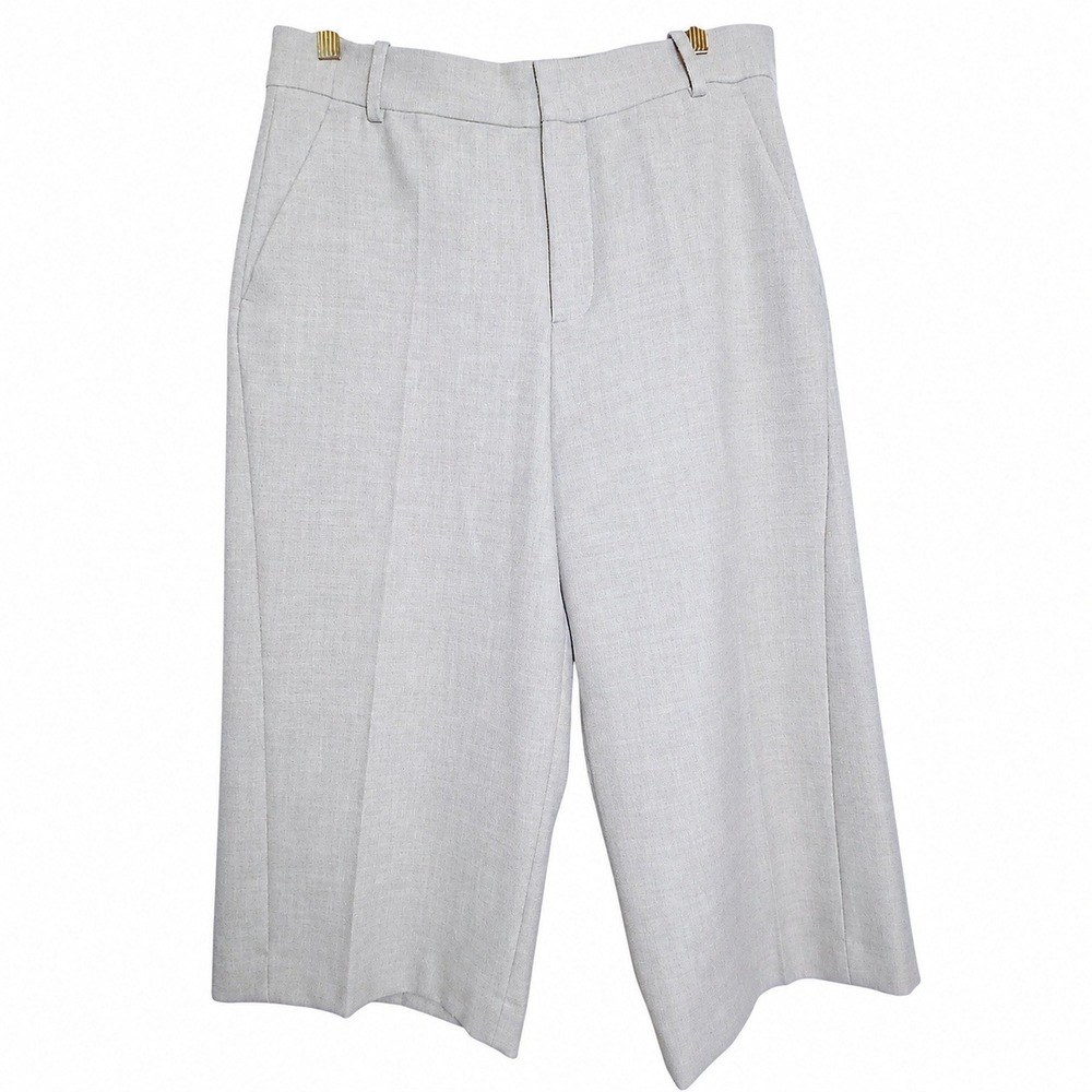 Zara Womens Beige Wool Blend High Waist Wide Leg Culotte Crop Trousers Size M